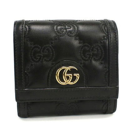 中古 グッチ 二つ折り財布 二折財布 コンパクト レディース ブランド GUCCI GGマトラッセ  レザー 723799 ブラック USDGU111723011