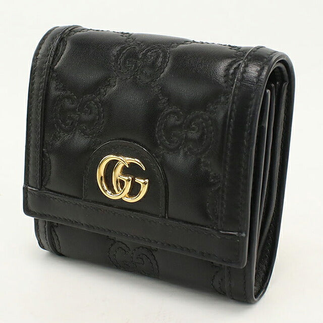 中古 グッチ 二つ折り財布 二折財布 コンパクト レディース ブランド GUCCI GGマトラッセ  レザー 723799 ブラック USDGU111723011
