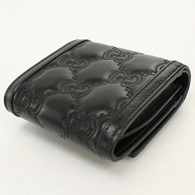 中古 グッチ 二つ折り財布 二折財布 コンパクト レディース ブランド GUCCI GGマトラッセ  レザー 723799 ブラック USDGU111723011