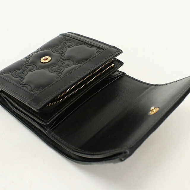 中古 グッチ 二つ折り財布 二折財布 コンパクト レディース ブランド GUCCI GGマトラッセ  レザー 723799 ブラック USDGU111723011