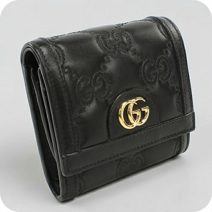 中古 グッチ 二つ折り財布 二折財布 コンパクト レディース ブランド GUCCI GGマトラッセ  レザー 723799 ブラック USDGU111723011