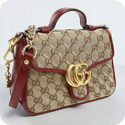 中古 グッチ ハンドバッグ レディース ブランド GUCCI GGマーモント ミニ トップハンドルバッグ レザー 583571 ベージュ USDGU112312011