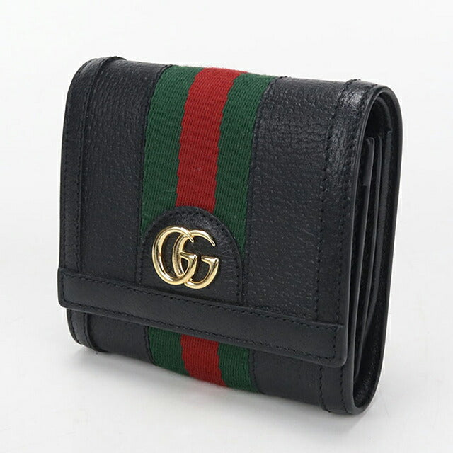 中古 グッチ 二つ折り財布 二折財布 レディース ブランド GUCCI オフィディア コンパクトウォレット レザー 719887 ブラック USDGU112609011