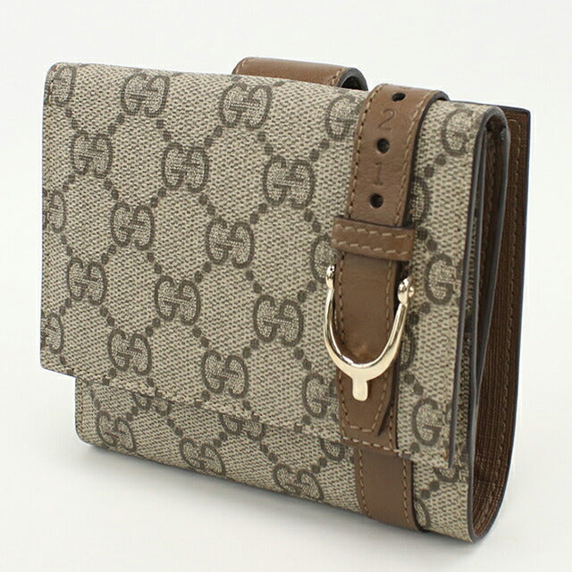中古 グッチ 二つ折り財布 二折財布 レディース ブランド GUCCI GGスプリーム Wホック 309755 ベージュ USDGU112701011