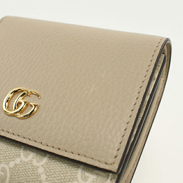 中古 グッチ 二つ折り財布 二折財布 レディース ブランド GUCCI ダブルG ミディアム ウォレット レザー 598587 ベージュ USDGU113427011