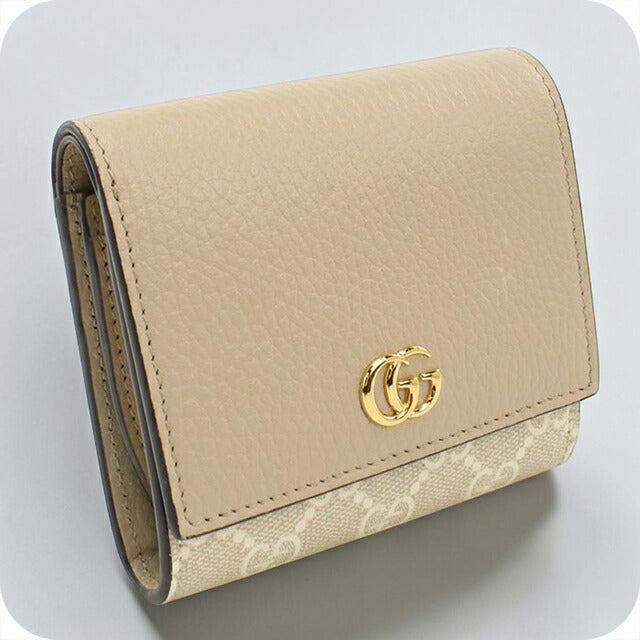 中古 グッチ 二つ折り財布 二折財布 レディース ブランド GUCCI ダブルG ミディアム ウォレット レザー 598587 ベージュ USDGU113427011