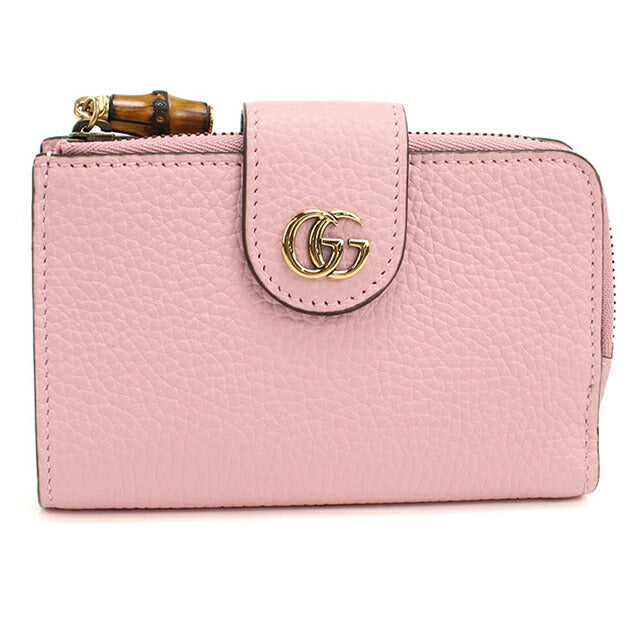 中古 グッチ 二つ折り財布 二折財布 レディース ブランド GUCCI ダブルG バンブー付 ミディアムウォレット レザー 739498 ピンク USDGU113657011