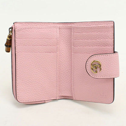 中古 グッチ 二つ折り財布 二折財布 レディース ブランド GUCCI ダブルG バンブー付 ミディアムウォレット レザー 739498 ピンク USDGU113657011
