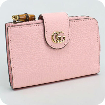 中古 グッチ 二つ折り財布 二折財布 レディース ブランド GUCCI ダブルG バンブー付 ミディアムウォレット レザー 739498 ピンク USDGU113657011