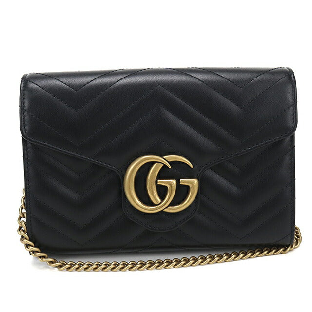中古 グッチ チェーンウォレット レディース ブランド GUCCI GGマーモント レザー 474575 ブラック USDGU114375011