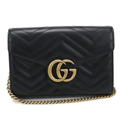 中古 グッチ チェーンウォレット レディース ブランド GUCCI GGマーモント レザー 474575 ブラック USDGU114375011