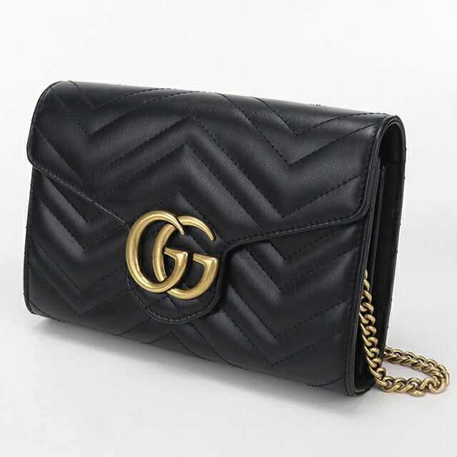 中古 グッチ チェーンウォレット レディース ブランド GUCCI GGマーモント レザー 474575 ブラック USDGU114375011
