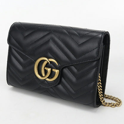 中古 グッチ チェーンウォレット レディース ブランド GUCCI GGマーモント レザー 474575 ブラック USDGU114375011