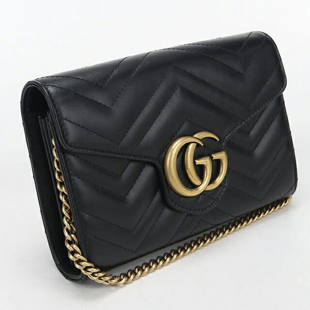中古 グッチ チェーンウォレット レディース ブランド GUCCI GGマーモント レザー 474575 ブラック USDGU114375011