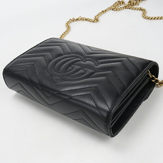 中古 グッチ チェーンウォレット レディース ブランド GUCCI GGマーモント レザー 474575 ブラック USDGU114375011