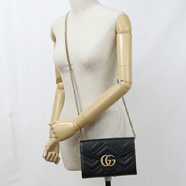 中古 グッチ チェーンウォレット レディース ブランド GUCCI GGマーモント レザー 474575 ブラック USDGU114375011