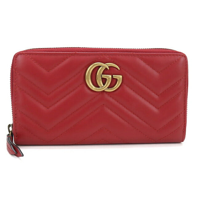 中古 グッチ 長財布ラウンドファスナー レディース ブランド GUCCI GGマーモント ジップアラウンドウォレット 443123 レッド USDGU114489011