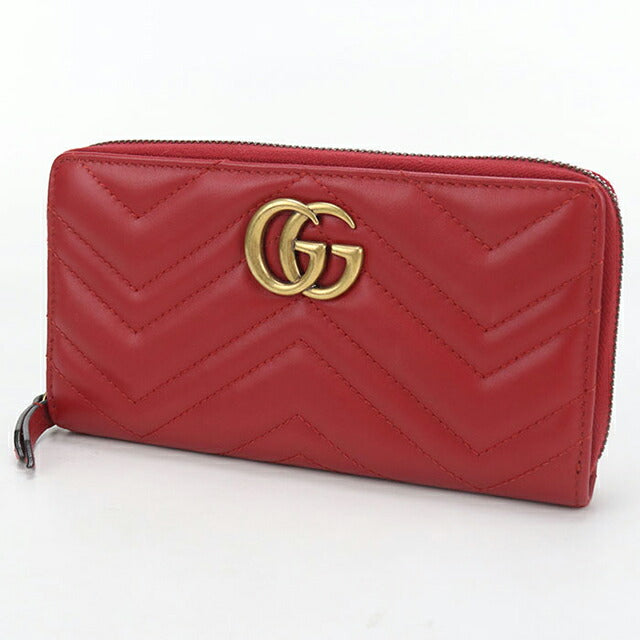 中古 グッチ 長財布ラウンドファスナー レディース ブランド GUCCI GGマーモント ジップアラウンドウォレット 443123 レッド USDGU114489011