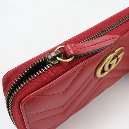 中古 グッチ 長財布ラウンドファスナー レディース ブランド GUCCI GGマーモント ジップアラウンドウォレット 443123 レッド USDGU114489011