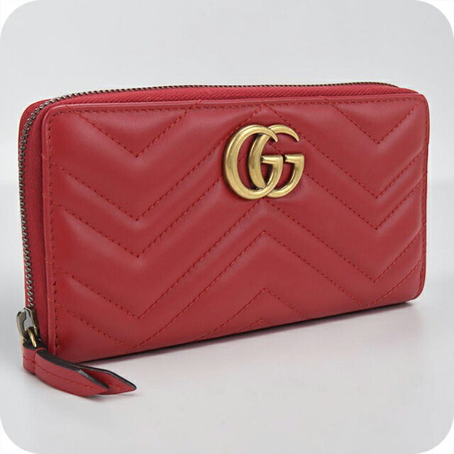 中古 グッチ 長財布ラウンドファスナー レディース ブランド GUCCI GGマーモント ジップアラウンドウォレット 443123 レッド USDGU114489011