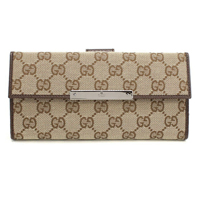 中古 グッチ 長財布二折 レディース ブランド GUCCI GGキャンバス Wホック 112715 ベージュ USDGU114693011