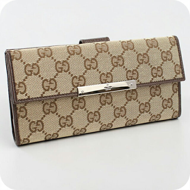 中古 グッチ 長財布二折 レディース ブランド GUCCI GGキャンバス Wホック 112715 ベージュ USDGU114693011