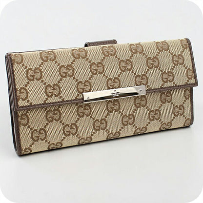 中古 グッチ 長財布二折 レディース ブランド GUCCI GGキャンバス Wホック 112715 ベージュ USDGU114693011