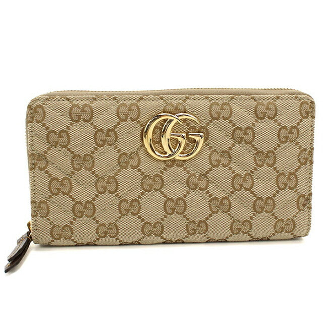 中古 グッチ 長財布ラウンドファスナー レディース ブランド GUCCI GGマーモント ジップアラウンドウォレット 443123 ベージュ USDGU115276011