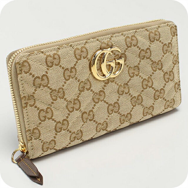 中古 グッチ 長財布ラウンドファスナー レディース ブランド GUCCI GGマーモント ジップアラウンドウォレット 443123 ベージュ USDGU115276011
