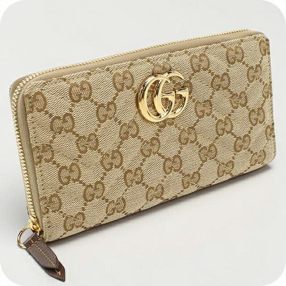 中古 グッチ 長財布ラウンドファスナー レディース ブランド GUCCI GGマーモント ジップアラウンドウォレット 443123 ベージュ USDGU115276011