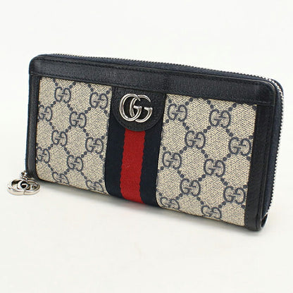 中古 グッチ 長財布ラウンドファスナー レディース ブランド GUCCI オフィディア ジップアラウンドウォレット レザー 523154 ネイビー USDGU115582011