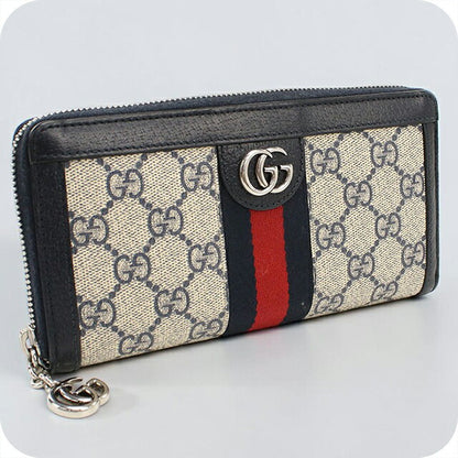 中古 グッチ 長財布ラウンドファスナー レディース ブランド GUCCI オフィディア ジップアラウンドウォレット レザー 523154 ネイビー USDGU115582011