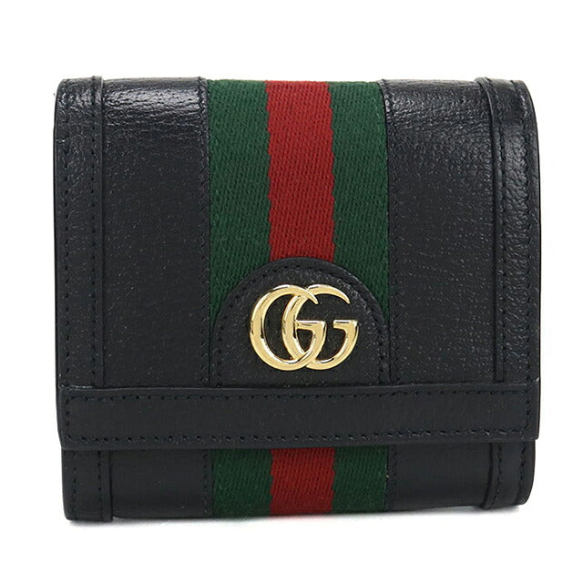 中古 グッチ 二つ折り財布 二折財布 コンパクト レディース ブランド GUCCI オフィディア ミディアム ウォレット レザー 719887 ブラック USDGU115775011