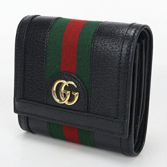 中古 グッチ 二つ折り財布 二折財布 コンパクト レディース ブランド GUCCI オフィディア ミディアム ウォレット レザー 719887 ブラック USDGU115775011