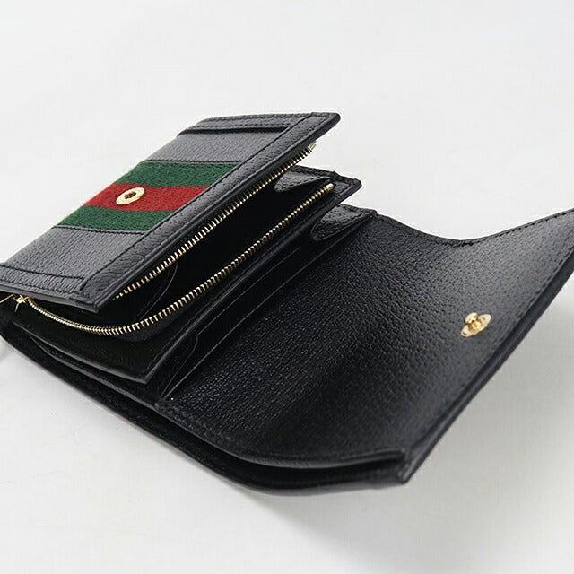 中古 グッチ 二つ折り財布 二折財布 コンパクト レディース ブランド GUCCI オフィディア ミディアム ウォレット レザー 719887 ブラック USDGU115775011