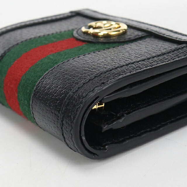 中古 グッチ 二つ折り財布 二折財布 コンパクト レディース ブランド GUCCI オフィディア ミディアム ウォレット レザー 719887 ブラック USDGU115775011