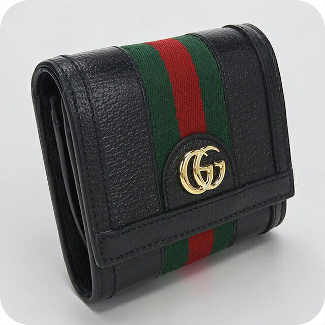 中古 グッチ 二つ折り財布 二折財布 コンパクト レディース ブランド GUCCI オフィディア ミディアム ウォレット レザー 719887 ブラック USDGU115775011