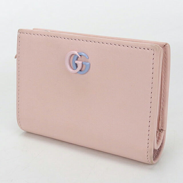 中古 グッチ 二つ折り財布 二折財布 コンパクト レディース ブランド GUCCI ダブルG バイカラー スモールウォレット レザー ピンク USDGU115985011