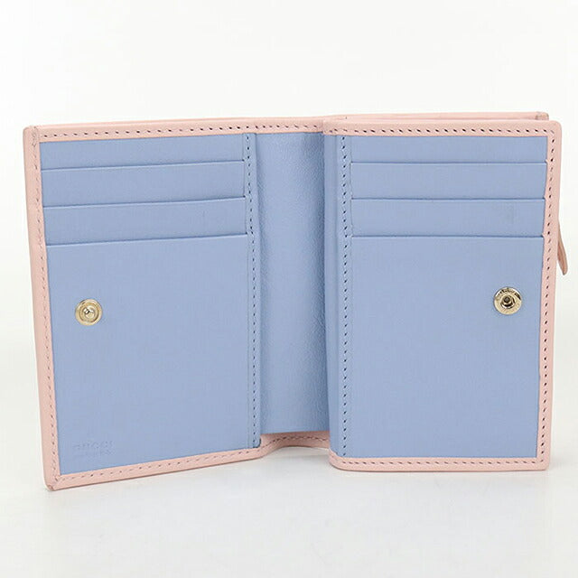 中古 グッチ 二つ折り財布 二折財布 コンパクト レディース ブランド GUCCI ダブルG バイカラー スモールウォレット レザー ピンク USDGU115985011