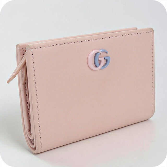 中古 グッチ 二つ折り財布 二折財布 コンパクト レディース ブランド GUCCI ダブルG バイカラー スモールウォレット レザー ピンク USDGU115985011