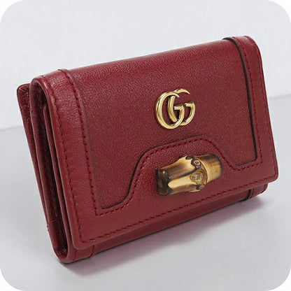 中古 グッチ 三つ折り財布 三折財布 コンパクト レディース ブランド GUCCI グッチ ダイアナ コンパクトウォレット レザー 658633 レッド USDGU116272011