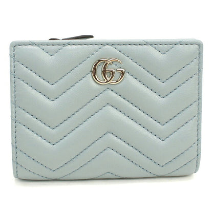 中古 グッチ 二つ折り財布 二折財布 コンパクト レディース ブランド GUCCI GGマーモント ダブルG ウォレット レザー 773427 ブルー USDGU116575011