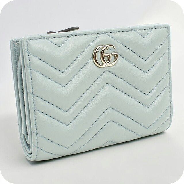 中古 グッチ 二つ折り財布 二折財布 コンパクト レディース ブランド GUCCI GGマーモント ダブルG ウォレット レザー 773427 ブルー USDGU116575011