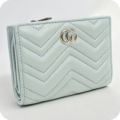 中古 グッチ 二つ折り財布 二折財布 コンパクト レディース ブランド GUCCI GGマーモント ダブルG ウォレット レザー 773427 ブルー USDGU116575011