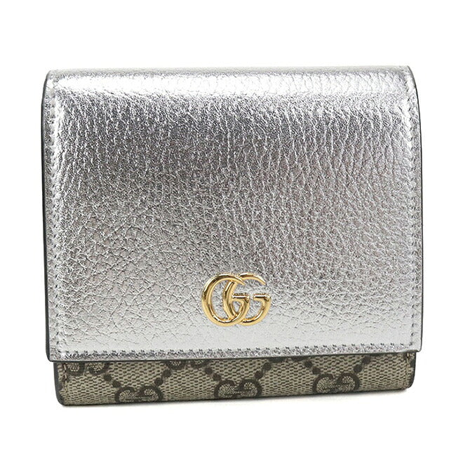 中古 グッチ 二つ折り財布 二折財布 コンパクト レディース ブランド GUCCI ダブルG ミディアム ウォレット 598587 シルバー/ベージュ USDGU116611011