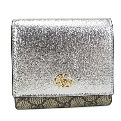 中古 グッチ 二つ折り財布 二折財布 コンパクト レディース ブランド GUCCI ダブルG ミディアム ウォレット 598587 シルバー/ベージュ USDGU116611011