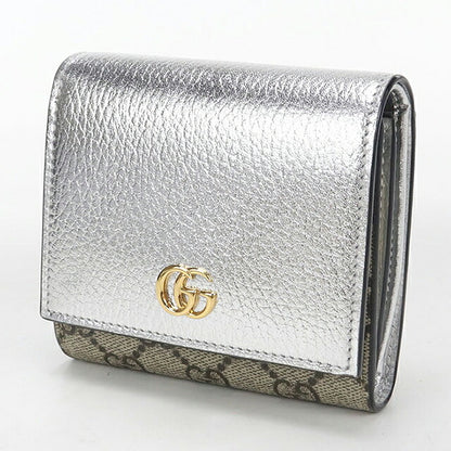 中古 グッチ 二つ折り財布 二折財布 コンパクト レディース ブランド GUCCI ダブルG ミディアム ウォレット 598587 シルバー/ベージュ USDGU116611011