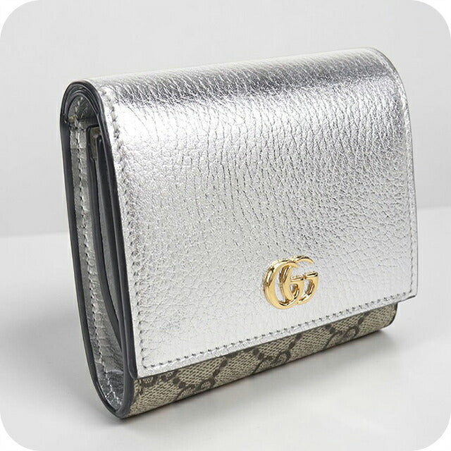 中古 グッチ 二つ折り財布 二折財布 コンパクト レディース ブランド GUCCI ダブルG ミディアム ウォレット 598587 シルバー/ベージュ USDGU116611011
