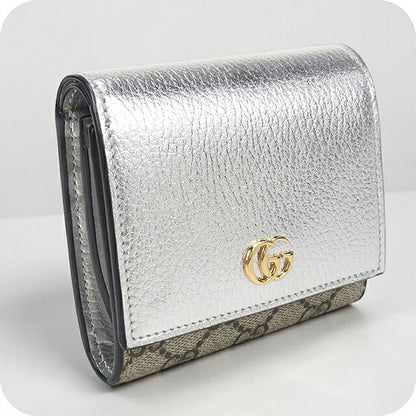 中古 グッチ 二つ折り財布 二折財布 コンパクト レディース ブランド GUCCI ダブルG ミディアム ウォレット 598587 シルバー/ベージュ USDGU116611011