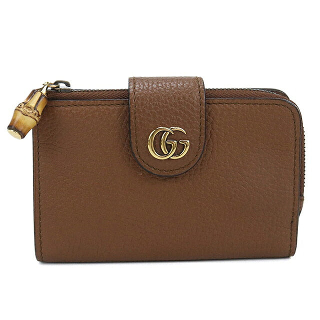 中古 グッチ 二つ折り財布 二折財布 コンパクト レディース GUCCI バンブー付き ダブルG ミディアム ウォレット レザー 739498 AABXM 2535 USDGU116623011